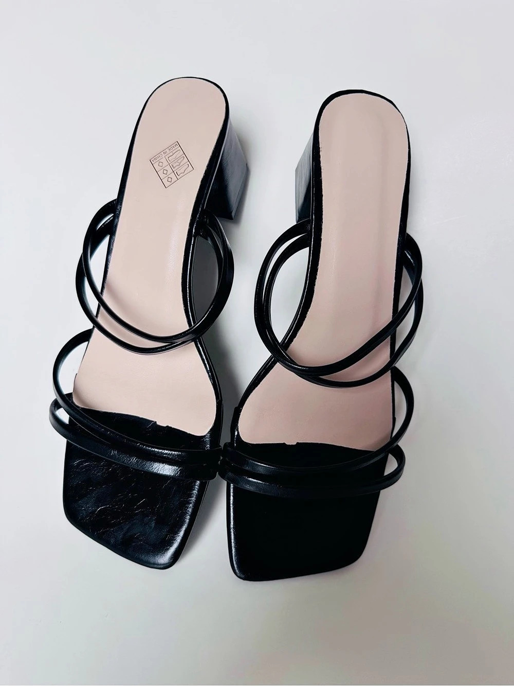 Black Square Toe Heeled Sandals EU 38